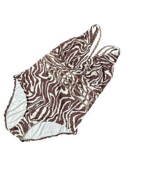 La Blanca Brown Zebra Print Cross-Back One-Piece Swimsuit Matching Cover-Up, 18W